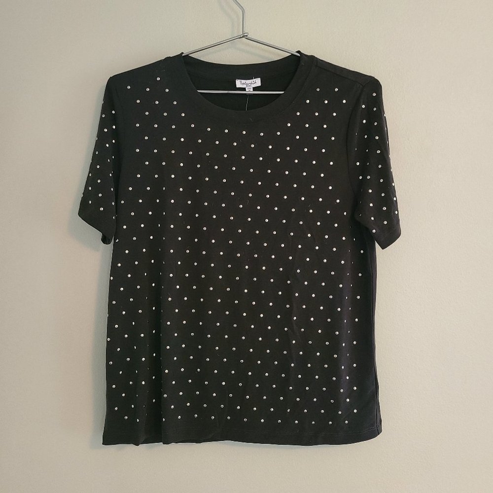 NWT Black Splendid Relaxed Fit Short Sleeve Crewneck Silver Studs T Shirt Tee